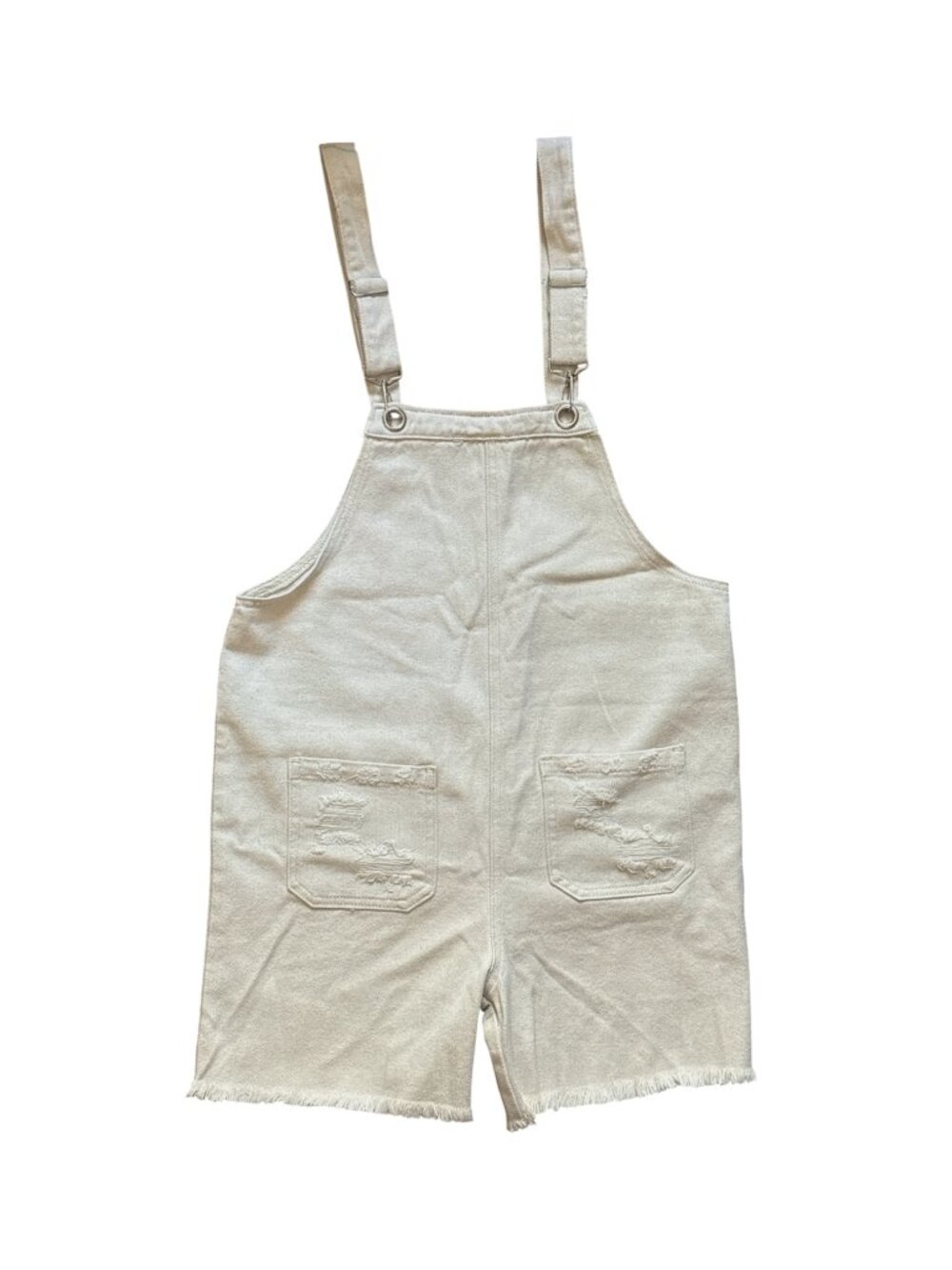 POL Cream Distressed Denim Short Overalls Romper (S) 100% Cotton / NWOT
